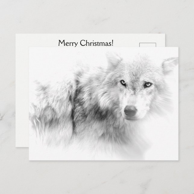 Wolf Black and White Christmas Holiday Postcard Postkarte (Vorne/Hinten)