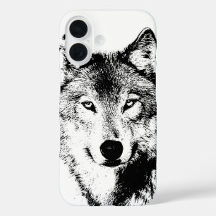 Wolf Black & White Pop Art iPhone 16 Hülle
