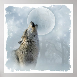 Wolf-blauer Mond Poster