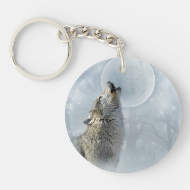 Wolf-blauer Mond-Schlüsselkette Schlüsselanhänger (Vorderseite)