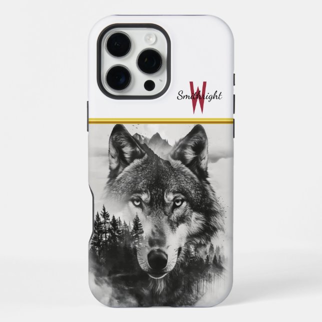 Wolf blickt durch nebligen Wald iPhone Hülle (Rückseite)