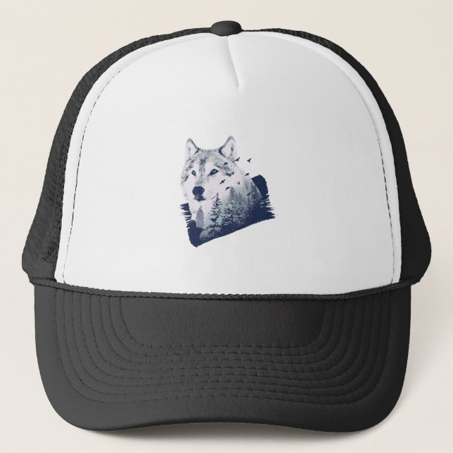 Wolf Blue Forest Grunge Truckerkappe (Vorderseite)