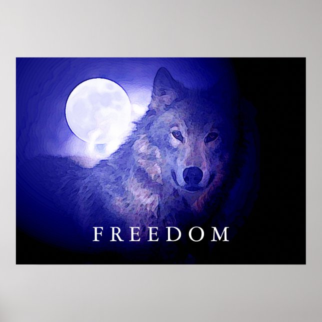 Wolf Blue Night Fullmoon Freedom Poster Print (Vorne)