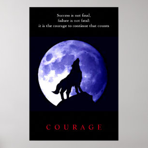 Wolf Blue Night Motivierend Courage Poster