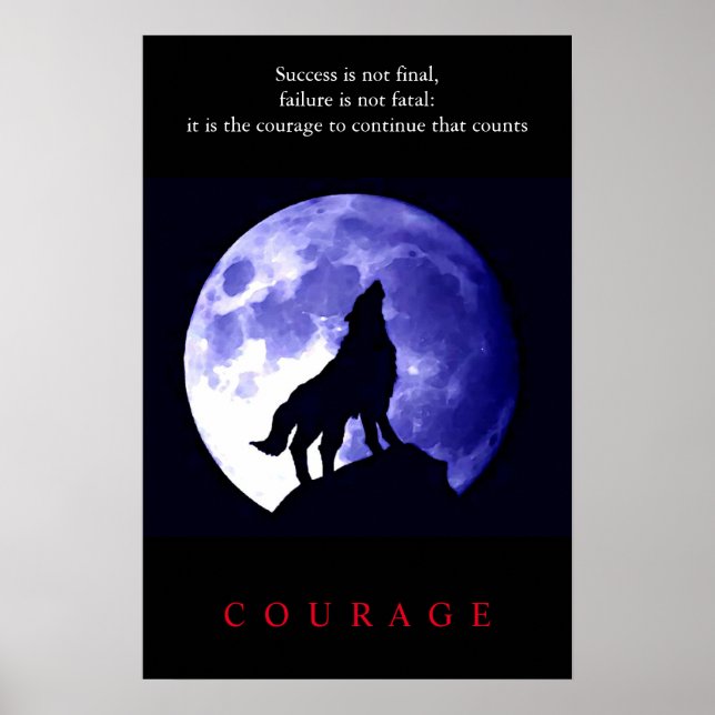 Wolf Blue Night Motivierend Courage Poster (Vorne)