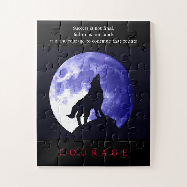 Wolf Blue Night Motivierend Courage Puzzle (Vertikal)