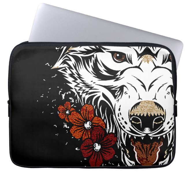 Wolf Blume Tatoo Vintag Laptopschutzhülle (Vorderseite)