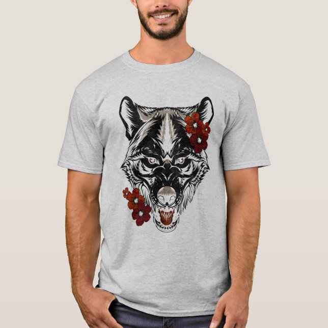 Wolf Blume Tatoo Vintag T-Shirt (Vorderseite)