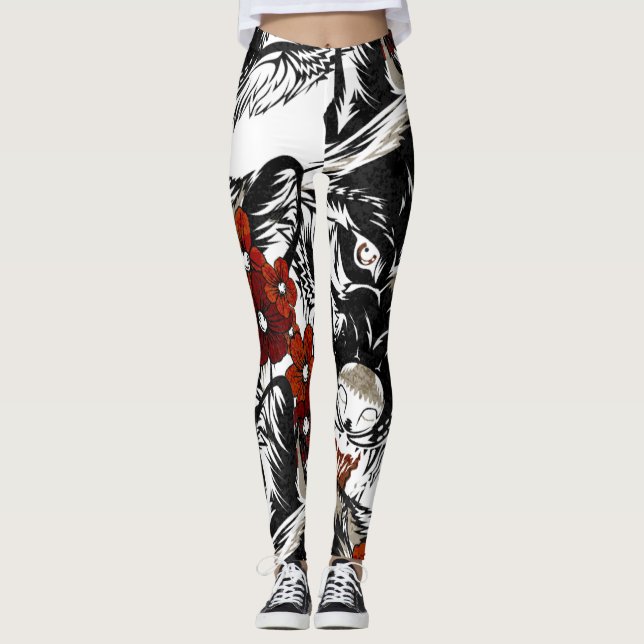 Wolf Blume Tatoo Vintages Muster Leggings (Vorderseite)