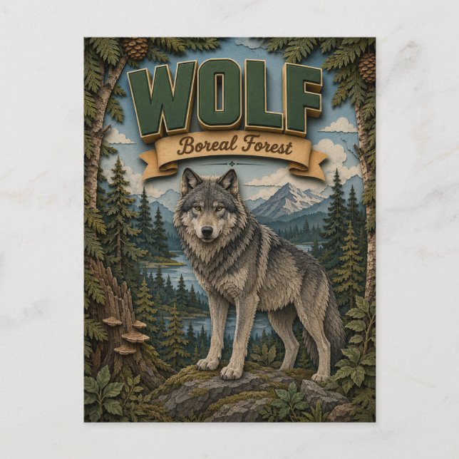 Wolf Boreal Wald POPCUT Postkarte (Vorderseite)
