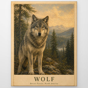 Wolf Boreal Wald VINTAGE Postkarte
