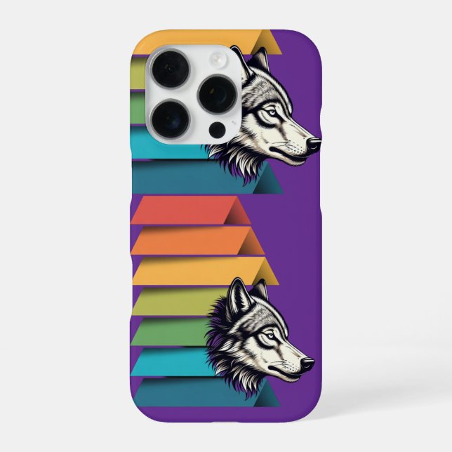 Wolf Breaking Through Color Stripes – Bold Graphic iPhone Hülle (Rückseite)