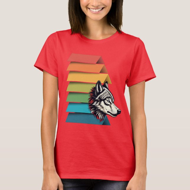 Wolf Breaking Through Color Stripes – Bold Graphic T-Shirt (Vorderseite)