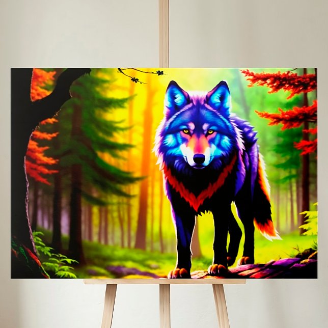 Wolf Bright Forest Animal Neon Dawn Wild Leinwanddruck (Von Creator hochgeladen)