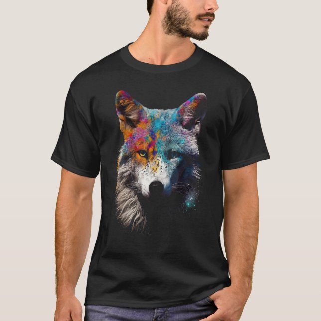 Wolf bunt - Tier-Kunstmotiv T-Shirt (Vorderseite)