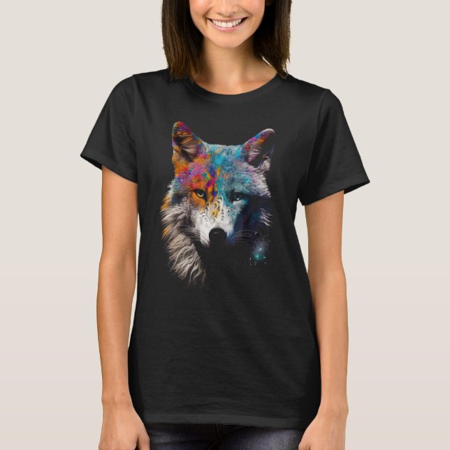 Wolf buntes Tiermotiv T-Shirt (Vorderseite)