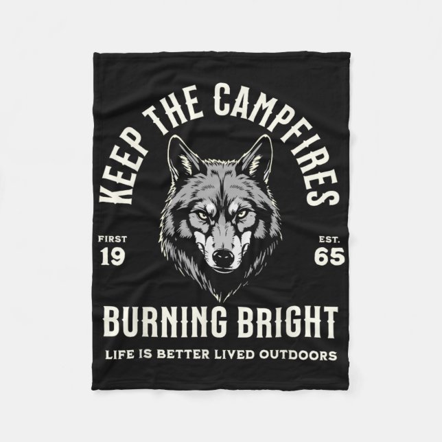Wolf Camping Wandern Outdoor Wanderweg Campfir Fleecedecke (Vorderseite)