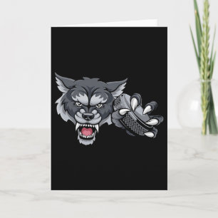 Wolf Cartoon Sport Wolfsteam Maskottchen hält Hoc Karte