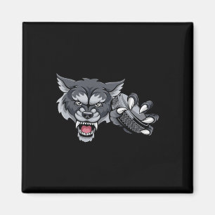 Wolf Cartoon Sport Wolfsteam Maskottchen hält Hoc Magnet