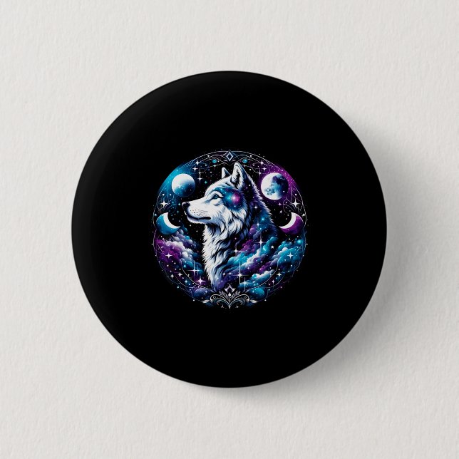 Wolf Celestial Dream Night Howling Moon Funny Wolv Button (Vorderseite)