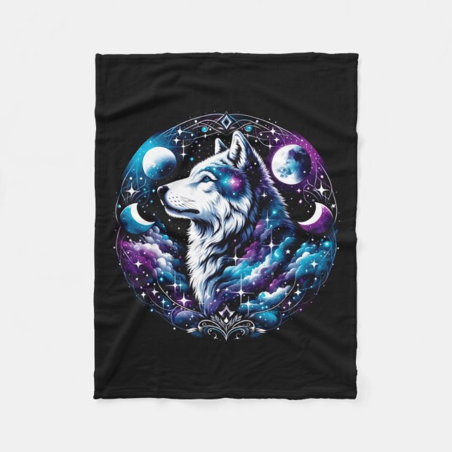 Wolf Celestial Dream Night Howling Moon Funny Wolv Fleecedecke (Vorderseite)