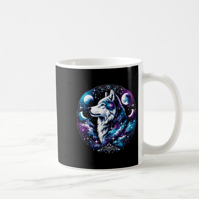 Wolf Celestial Dream Night Howling Moon Funny Wolv Kaffeetasse (Rechts)