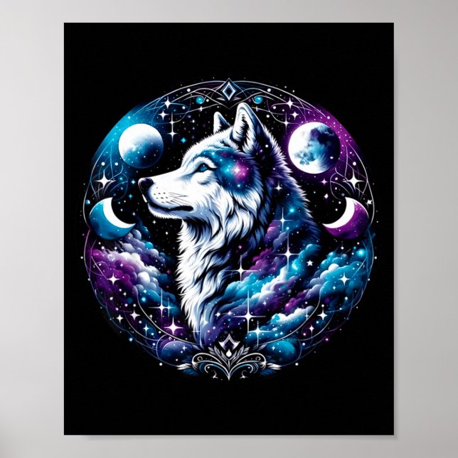 Wolf Celestial Dream Night Howling Moon Funny Wolv Poster (Vorne)
