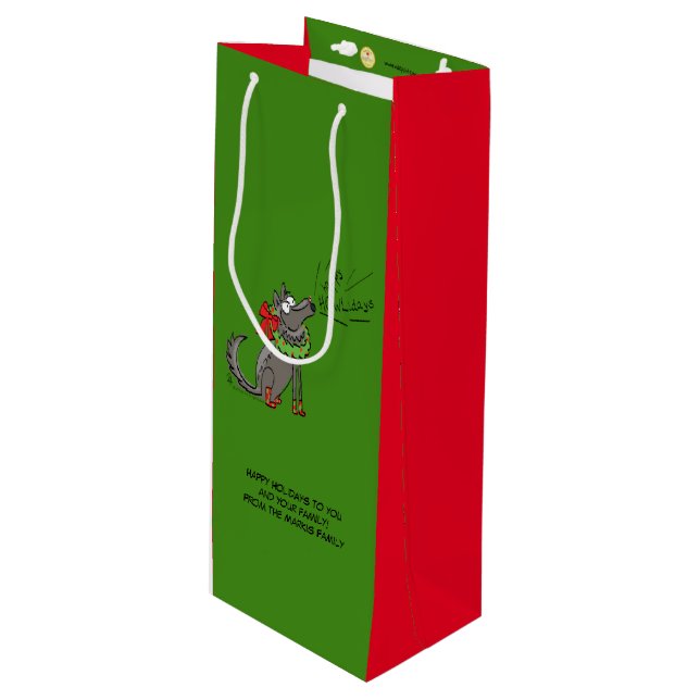 Wolf Christmas Funny Kids Niedlich Geschenktüte Für Weinflaschen (Vorderseite Schrägansicht)