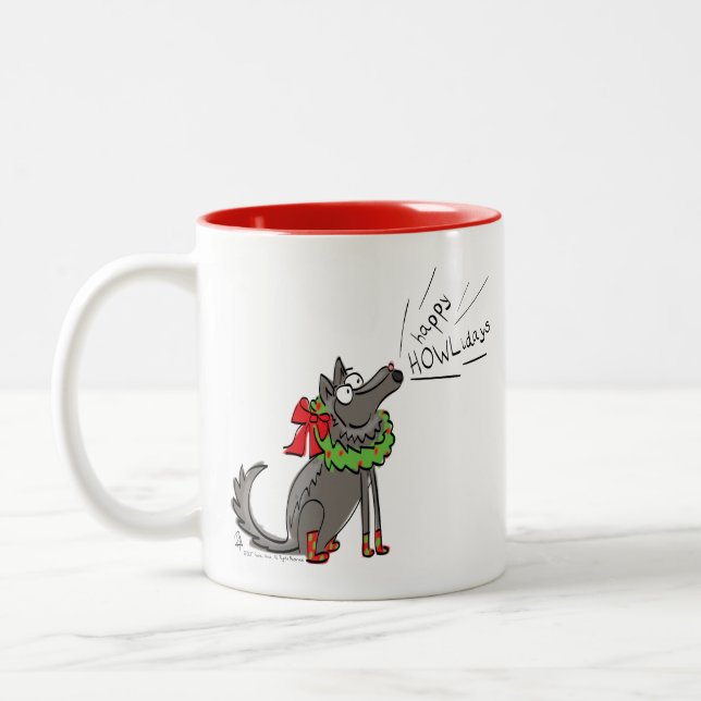 Wolf Christmas Funny Kids Niedlich Zweifarbige Tasse (Links)