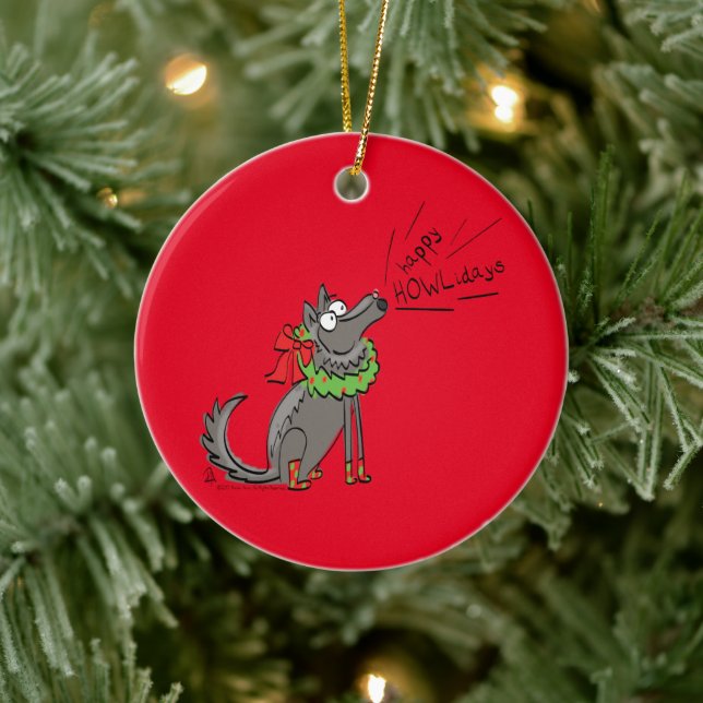 Wolf Christmas Funny Niedlich Kids Keramik Ornament (Baum)