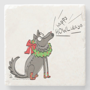 Wolf Christmas Funny Niedlich Kids Steinuntersetzer