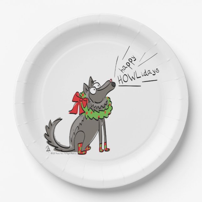Wolf Christmas Happy Howlidays Funny Pappteller (Vorderseite)