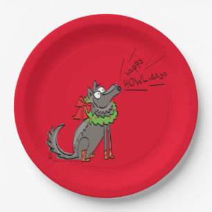 Wolf Christmas Happy Howlidays Funny Pappteller