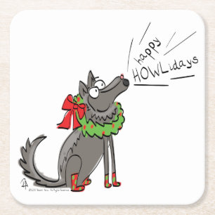 Wolf Christmas Happy Howlidays Funny Rechteckiger Pappuntersetzer