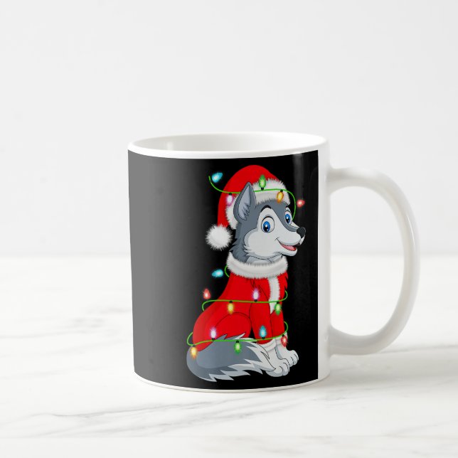 Wolf Christmas Lights Santa Costume Cute Animal Xm Kaffeetasse (Rechts)
