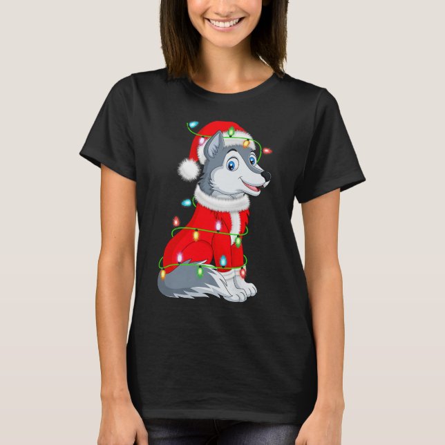 Wolf Christmas Lights Santa Costume Cute Animal Xm T-Shirt (Vorderseite)