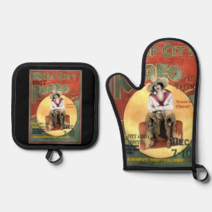 "Wolf City, Texas Rodeo" Ofenhandschuh & Topflappen-Set