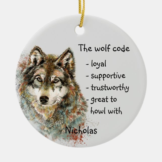 Wolf Code Inspiration Wasserfarbe Wildtier Keramik Ornament (Vorne)