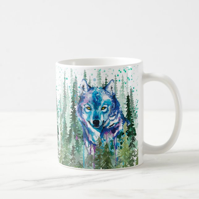 Wolf Coffee Tasse | Farbiger Watercolor Wolf (Rechts)