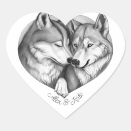 Wolf Couple Herz-Aufkleber