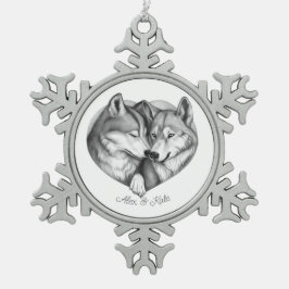 Wolf Couple Schneeflocken Zinn-Ornament