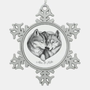 Wolf Couple Schneeflocken Zinn-Ornament