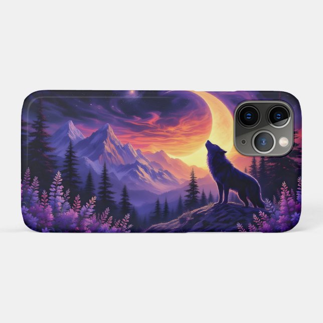 Wolf Crescent Moon Lavender Sunset Case-Mate iPhone Hülle (Rückseite (Horizontal))