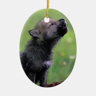 Wolf Cub Howling Keramikornament
