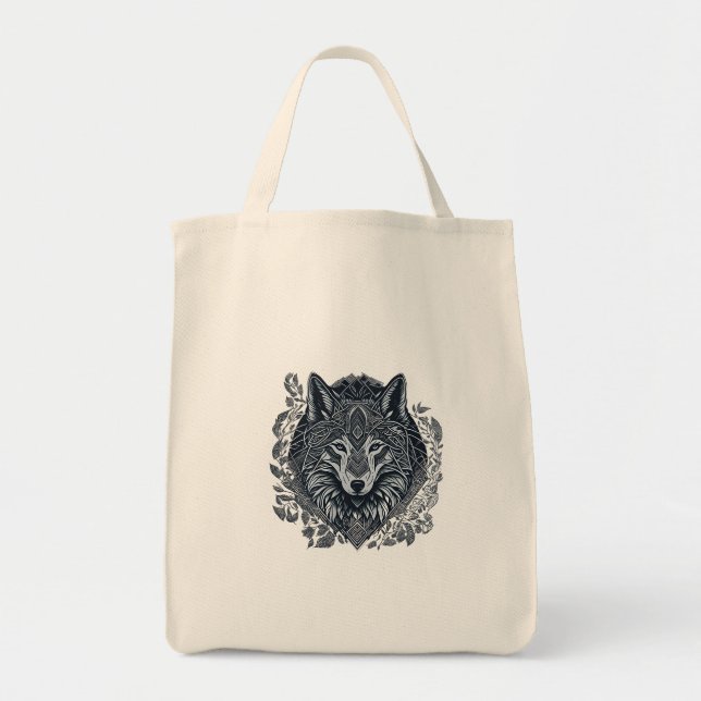 Wolf Cubism Tribal Art Tragetasche (Vorne)
