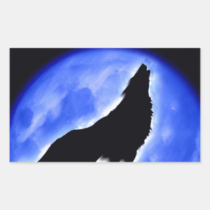 Wolf, der am Mond heult Rechteckiger Aufkleber