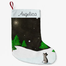 Wolf, der auf Snowy-Winter-NachtAquarell