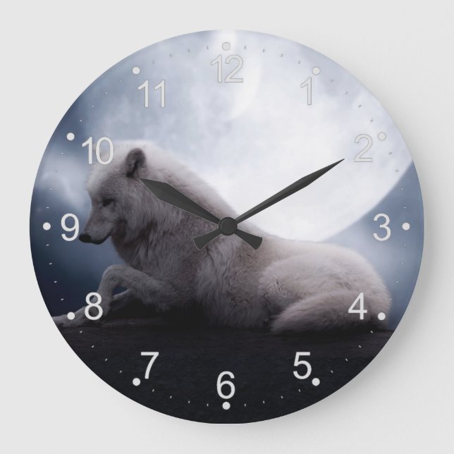 Wolf der König der Wildnis Große Wanduhr (Vorderseite)