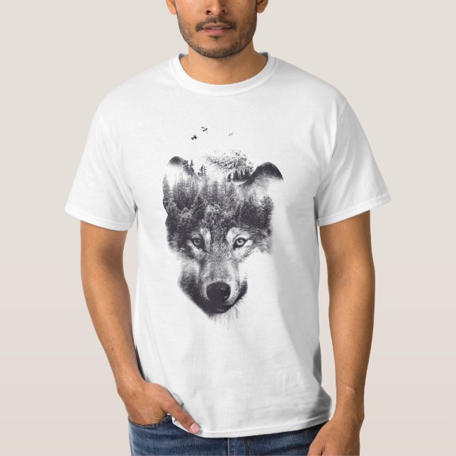 Wolf design Double Exposed T-Shirt (Vorderseite)