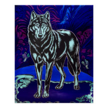 Wolf Design Glossy Art Poster Blau Lila